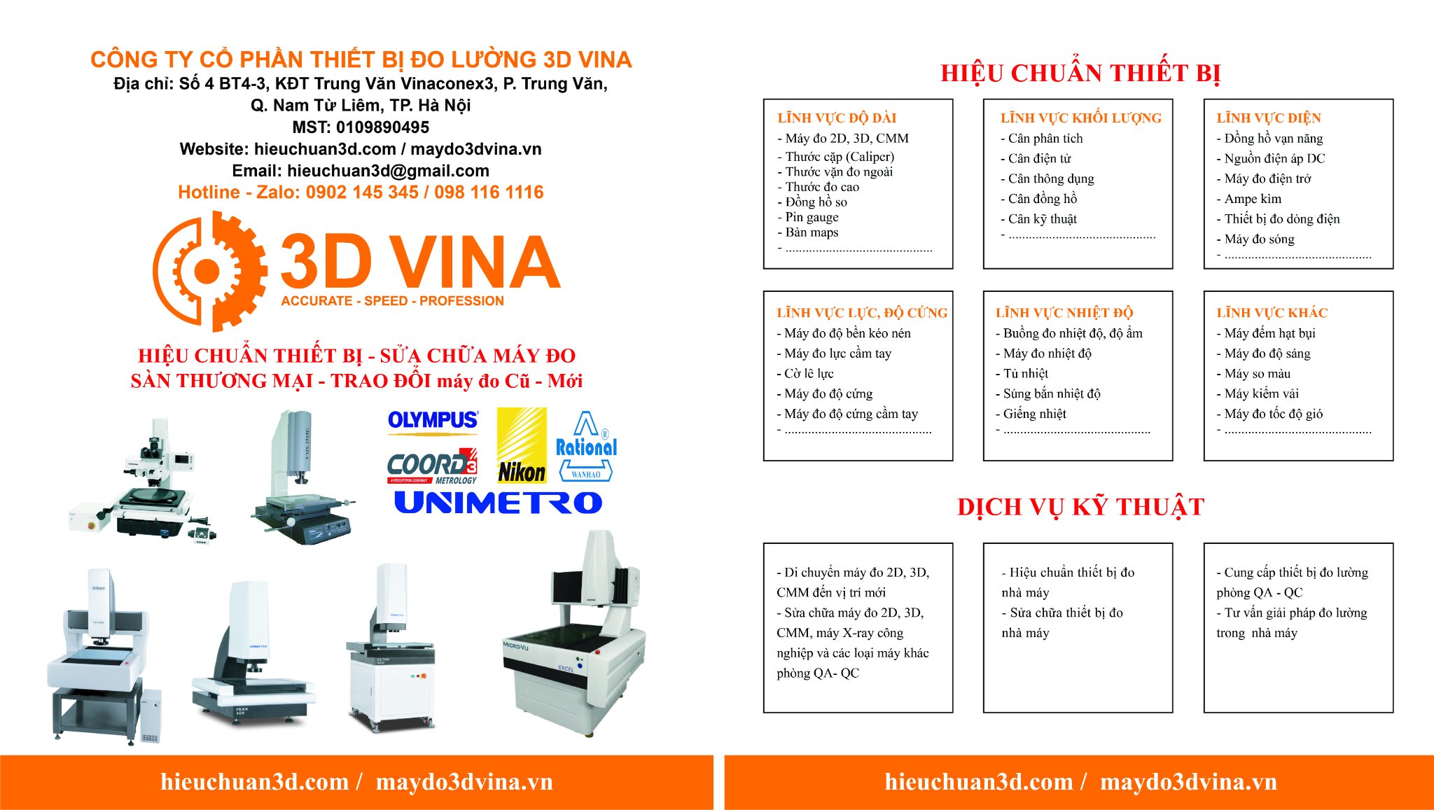 Năng lực thực hiện dịch vụ hiệu chuẩn thiết bị của 3D Vina
