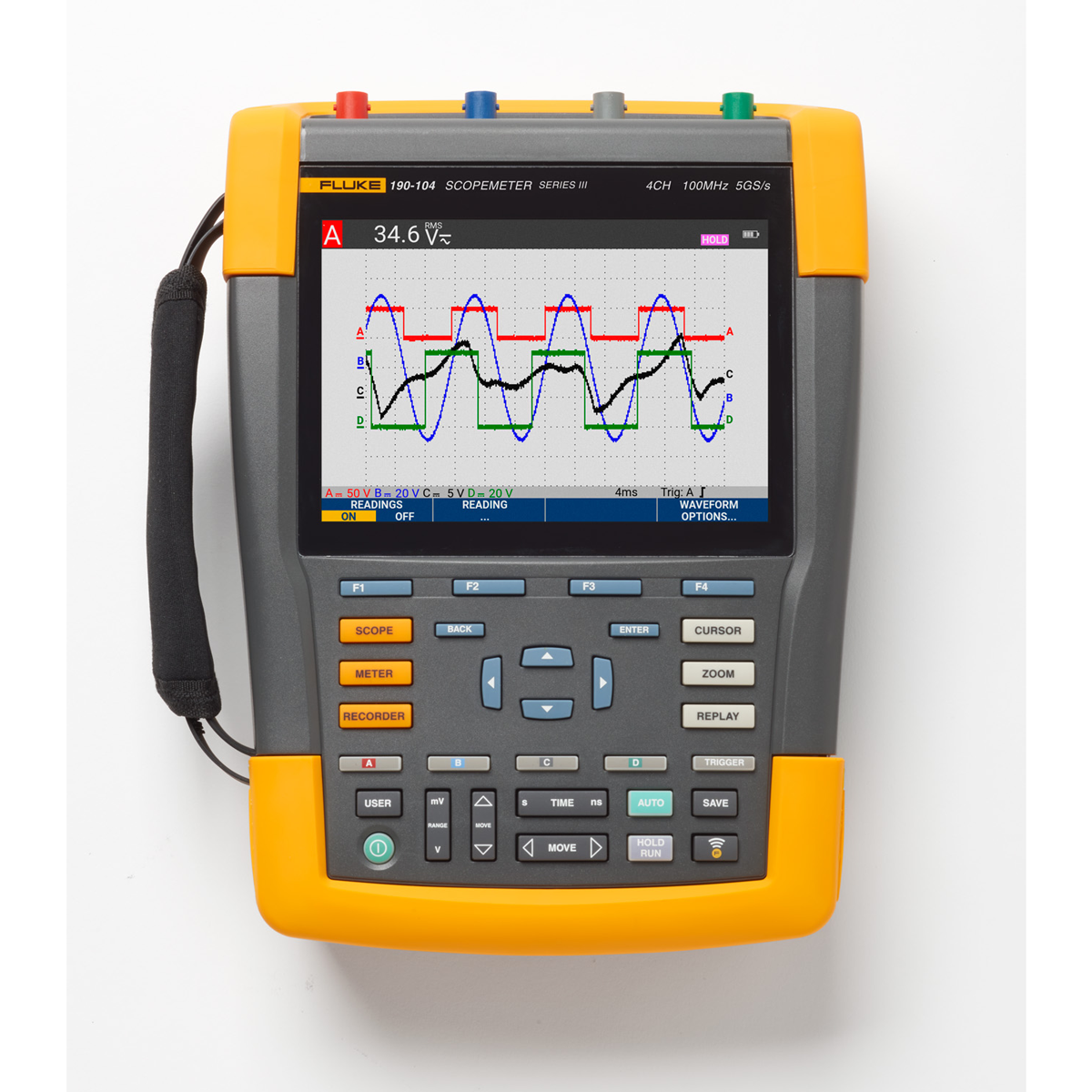 Fluke 190-104-III-S Scopemeter, 4 channel 100mhz, color, scc