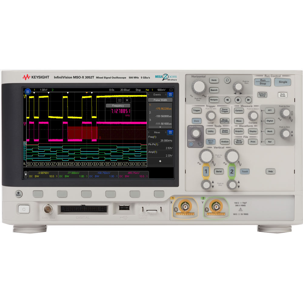 Keysight MSOX3052T Oscilloscope, Mixed Signal, 2+16- Channel, 500MHz Touch Screen